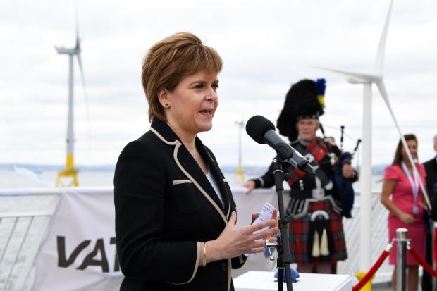 HeraldScotland: First Minister Nicola Sturgeon at the launch of the European Offshore Wind Deployment Centre in Aberdeen Bay Picture: Jeff Mitchell/Getty Images