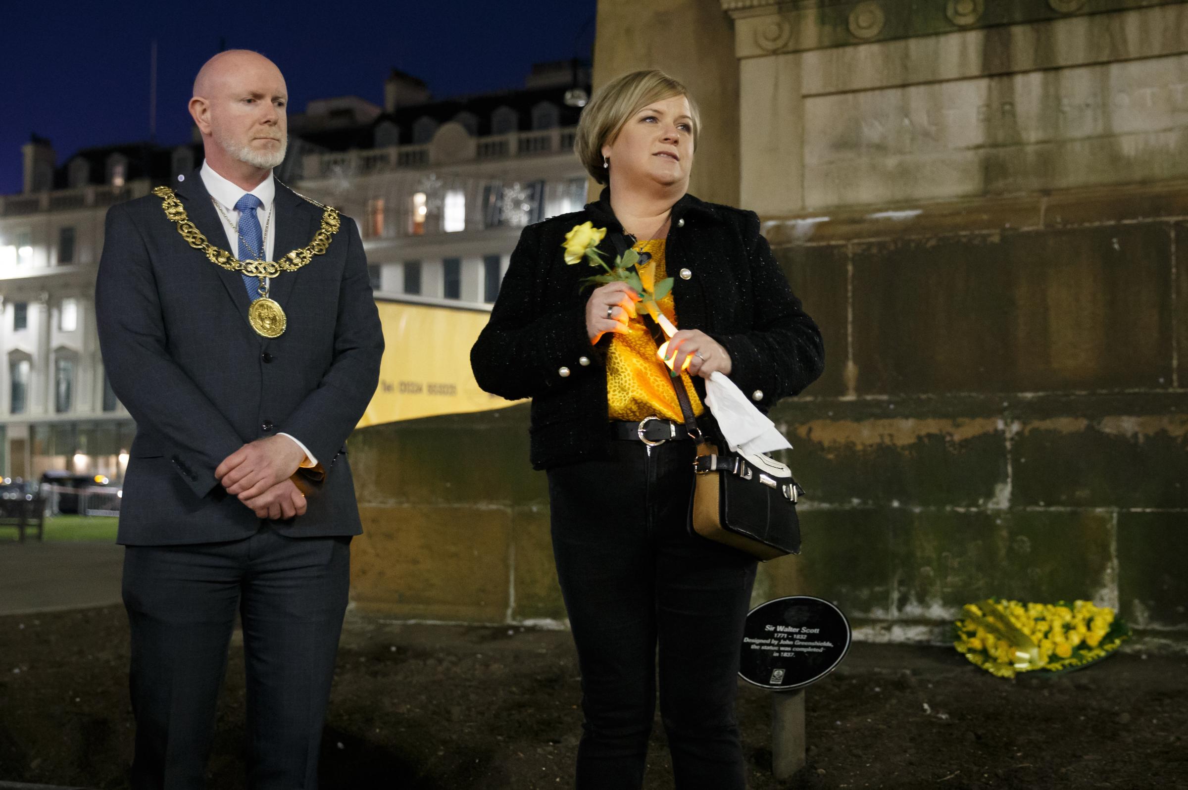 Vigil at George Square, Glasgow to mark the second national lockdown anniversary. The event attended by families who lost loved ones in the covid pandemic was organised by Covid 19 Families Scotland. Pictured is Connie McCready of Covid 19 Families