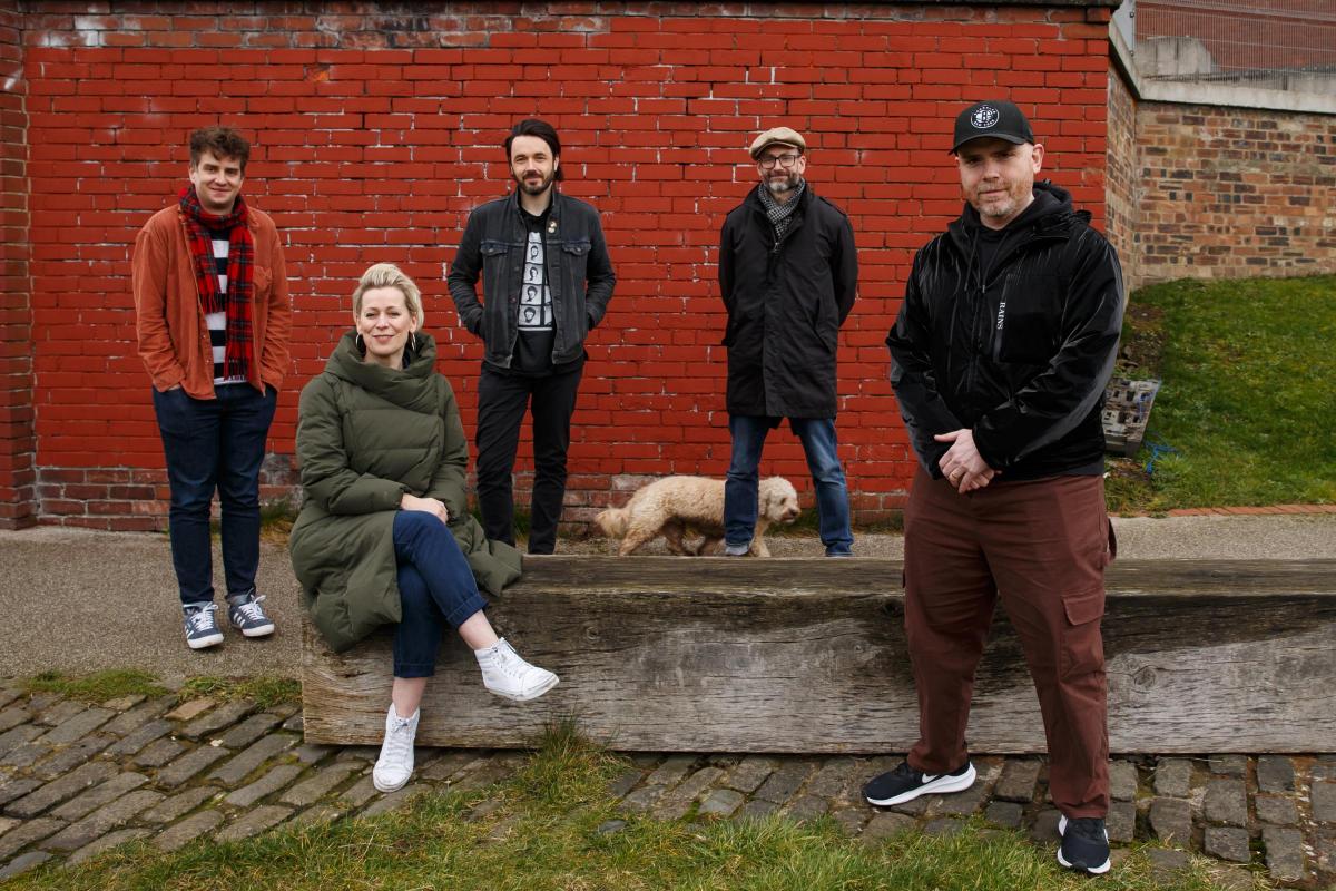 From left: Tommy Reilly, Cora Bissett, Roddy Hart, Douglas Maxell and Robert Florence (and passing dog). Photograph Colin Mearns