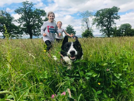 Katie and Ellen Younger are with sheepdog Bee