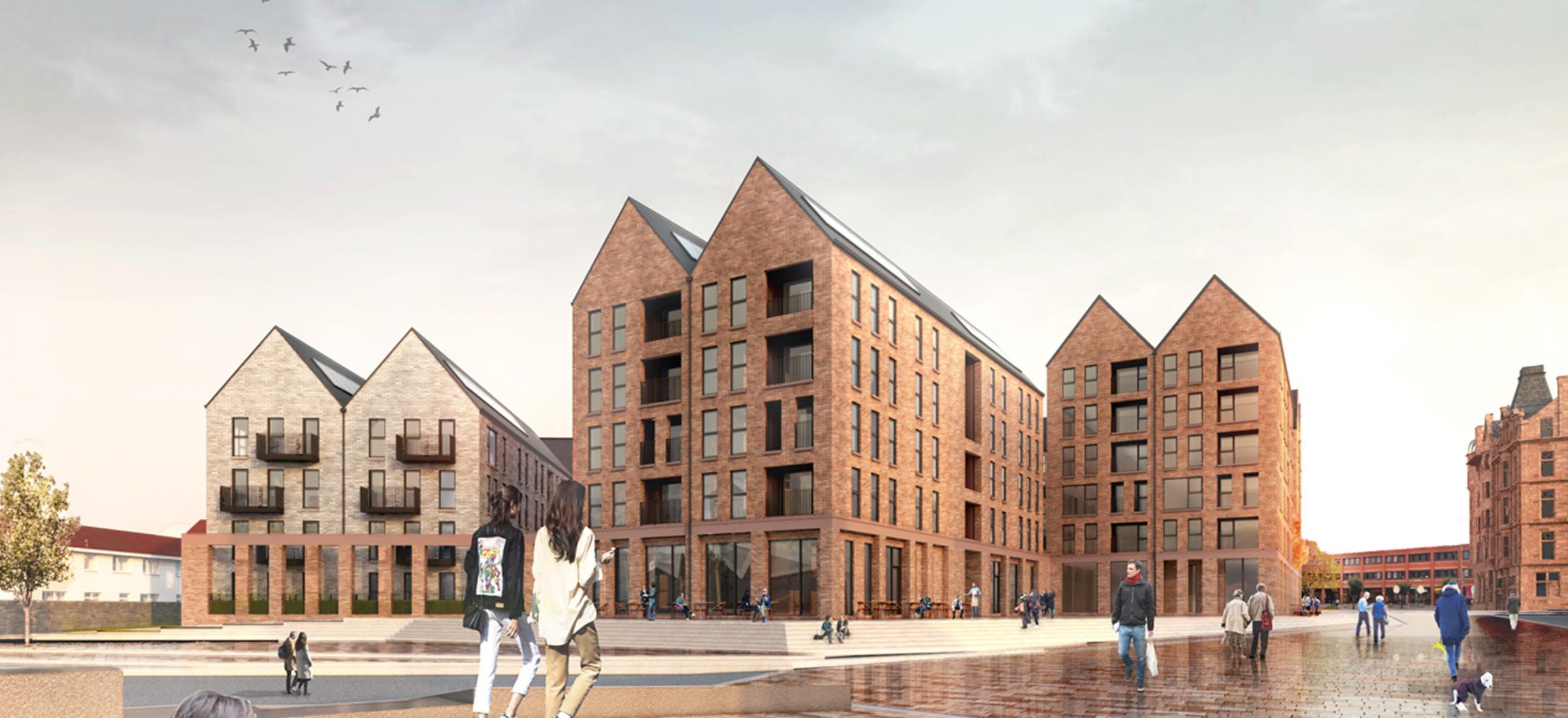 The planned redevelopment of Water Row is set to start this month, with extra funding to be awarded. Photo credit: Govan Housing Association. 