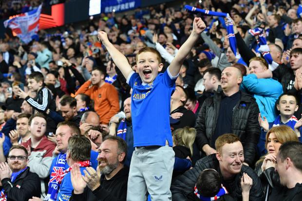 Rangers fans celebrate after victory in the Europa League semi-final over RB Leipzig at Ibrox . Now many will be making their way to Seville.