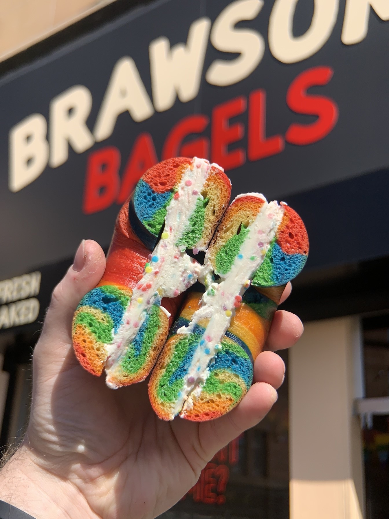 Brawsome Bagels rainbow inspired bagel
