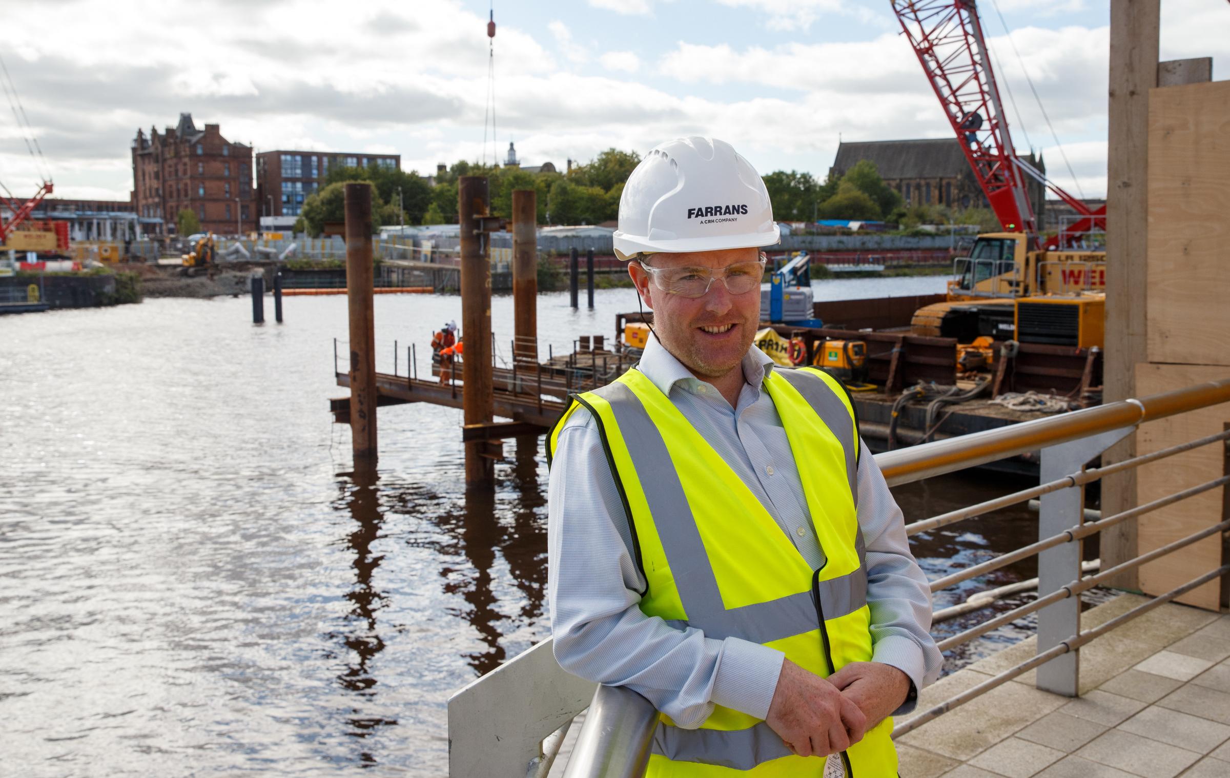 Pictured is David Buchanan of Farrans. David is the project manager of the new Govan-Partick Bridge. Construction of the Govan-Partick pedestrian bridge in Glasgow. Photograph by Colin Mearns.