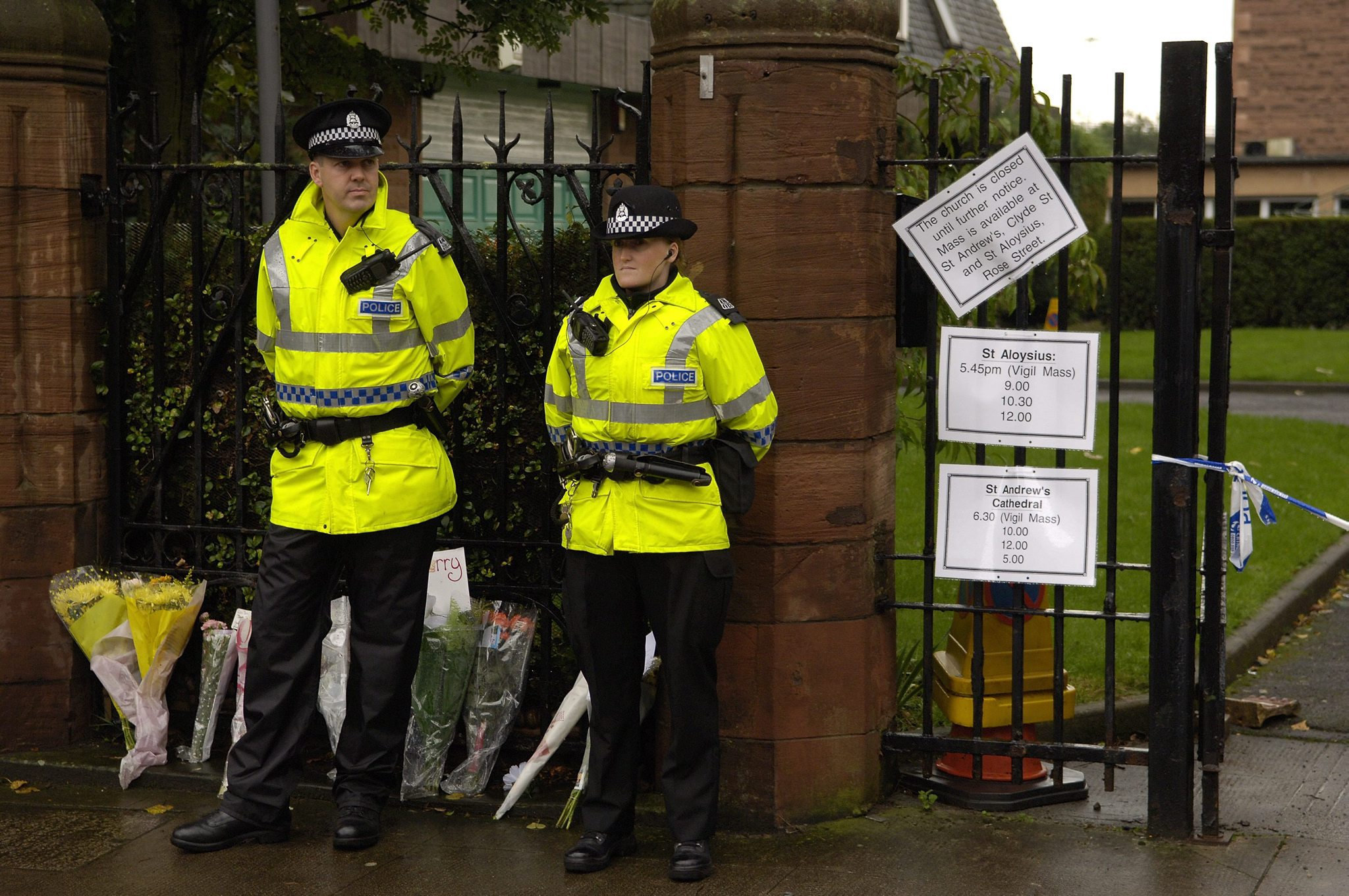 Police outside St Patricks church in Anderston, Glasgow where the body of the missing Polish woman, Angelika Kluk was found