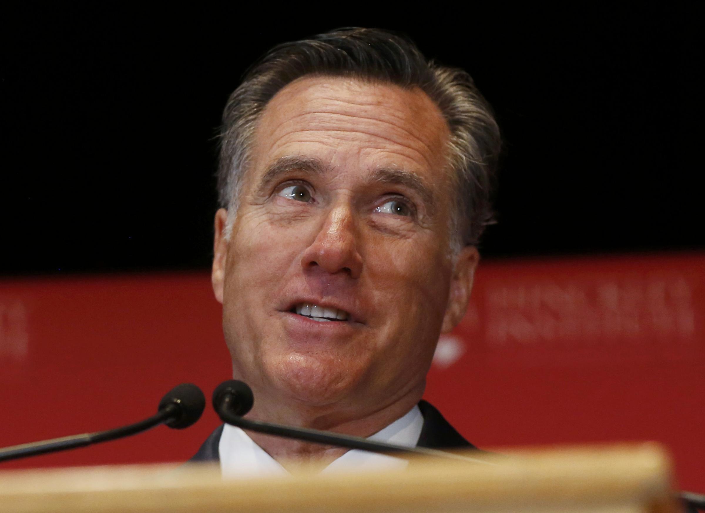Former Republican U.S. presidential nominee Mitt Romney speaks critically about current Republican presidential candidate Donald Trump and the state of the 2016 Republican presidential campaign during a speech at the Hinckley Institute of Politics at the
