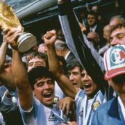 Final of the 1986 FIFA World Cup in the Azteca stadium. Argentina vs Germany. Argentina won 3-2. Diego Maradona holding the trophy.  (Photo by Jean-Yves Ruszniewski/TempSport/Corbis/VCG via Getty Images).