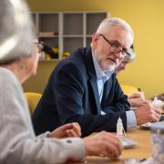 Labour leader Jeremy Corbyn doing arts and crafts during a visit to Winwood Heights Retirement Village in Nottingham, while on the General Election campaign trail. PA Photo. Picture date: Wednesday December 4, 2019. See PA story POLITICS Election. Photo