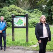 Connie McCready and Richard Clarke photographed at Pollok Park, St Andrews drive entrance .Connie lost her partner to Covid, she has donated money and helping with raising money for  the Pollok Park memorial garden. and Richard Clarke of HCS has also