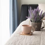 A pot of lavender in a bedroom