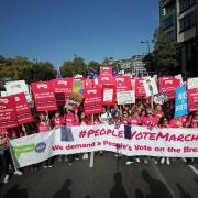Anti-Brexit campaigners take part in the People's Vote March for the Future in London, a march and rally in support of a second EU referendum.