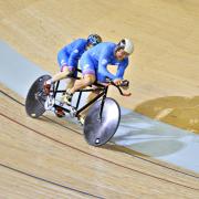 Neil Fachie (left) and Craig MacLean (right) win gold in the Men's Para-Sport 1000m Time Trial at Sir Chris Hoy Velodrome during the Glasgow 2014 Commonwealth Games. Picture: Jamie Simpson/The Herald
