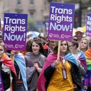 Trans rights activists at a demonstration in Glasgow.