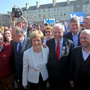 From left, Dennis Canavan, Alex Salmond, Nicola Sturgeon, Jim Sillars, Colin Fox and Patrick Harvie  campaign  in Edinburgh  before the independence referendum in 2014. Photo Gordon Terris/The Herald.