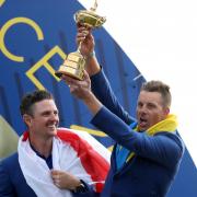 Justin Rose and Henrik Stenson (right) celebrate winning the Ryder Cup at Le Golf National, Saint-Quentin-en-Yvelines, Paris in 2018. Credit: PA