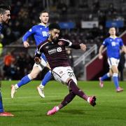 Hearts' Josh Ginnelly opens the scoring for Hearts versus St Johnstone