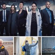 The cast of TV crime drama Traces and author Val McDermid. Pictures: Alibi/UKTV