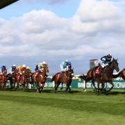 Runners and riders during the Goffs UK Nickel Coin Mares' Standard Open National Hunt at Aintree Racecourse. Credit: PA