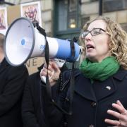 Scottish Green Party Leader Lorna Slater takes part in a demonstration outside the Russian Consulate General in Edinburgh, following the Russian invasion of Ukraine. Picture date: Friday February 25, 2022. PA Photo. See PA story POLITICS Ukraine