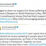 Before and laughter: SNP MP Dr Lisa Cameron takes a while to get her Tweet right