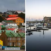 (left to right) Stanley in the Falkland Islands and Bangor in Northern Ireland. Credit: PA