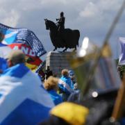 All Under One Banner march for independence from Stirling old bridge to Bannockburn. Photograph: Colin Mearns