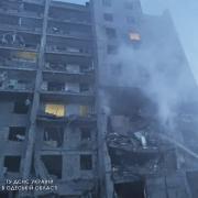In this photo provided by the Ukrainian Emergency Service, first responders try to extinguish flames at a residential building in Odesa, Ukraine, early Friday, July 1, 2022, following Russian missile attacks. Ukrainian authorities said Russian missile