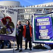 Protesters against the Gender Recognition Reform Bill pictured outside the Scottish Parliament