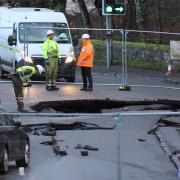 Glasgow Road, Milngavie following the aftermath of a water main pipe that burst yesterday