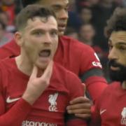 Watch as Andy Robertson is elbowed by linesman during Liverpool vs Arsenal
