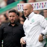 Hibernian manager Lee Johnson, left, during the Rangers game at Easter Road today