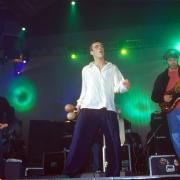 The Happy Mondays on stage at the Wembley Arena in 1990