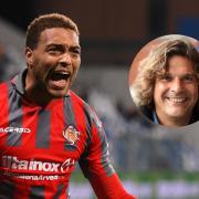 Cyriel Dessers celebrates scoring a goal for Cremonese in  Serie A this season, main picture, and former Rangers striker Marco Negri, inset