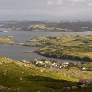 This elevated view over Tarbert, on the Isle of Harris in the Outer Hebrides