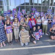 Staff, students and parents at a picket outside City of Glasgow College