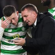 Celtic manager Brendan Rodgers, right, gives instructions to Callum McGregor during his first spell at Parkhead