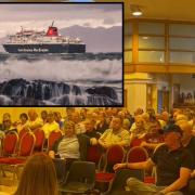South Uist public meeting  and (inset) CalMac ferry