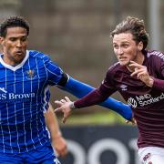 Rangers loanee Alex Lowry, right, in action on his debut against Hearts during his debut against St Johnstone at McDiarmid Park on Saturday