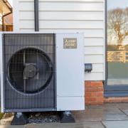 A heat pump installed outside a home