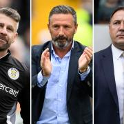 St Mirren manager Stephen Robinson, left, Kilmarnock manager Derek McInnes, centre, and Ross County manager Malky Mackay, right, are all contenders for the Hibernian vacancy