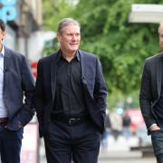Anas Sarwar and Sir Keir Starmer with Michael Shanks, Labour's candidate in the Rutherglen and Hamilton West by-election
