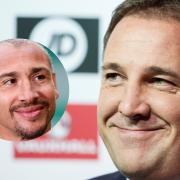 Malky Mackay during his time as interim Scotland manager, main picture, and his old Celtic team mate Henrik Larsson, inset