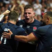 England players celebrate try against Japan