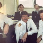Peter Saxton (middle) has written a book on helicopters and their crews who helped keep North Sea oil flowing