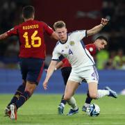 Scott McTominay in action for Scotland against Spain in Seville tonight
