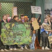 Activists from Glasgow Trans Rally protesting against the FiLiA conference at Platform