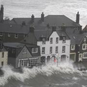 Waves at Stonehaven Harbour as Storm Babet strikes