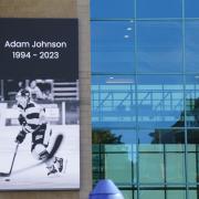 A message board with a tribute to Nottingham Panthers’ ice hockey player Adam Johnson outside the Motorpoint Arena in Nottingham, the home of the Panthers. Mr Johnson died after an accident during a Challenge Cup match with Sheffield Steelers on