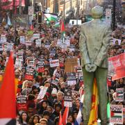 Pro-Palestinan demonstration at the Buchanan Street steps in Glasgow