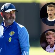 Scotland manager Steve Clarke, main picture, Lewis Ferguson, inset top, and Josh Doig, inset bottom